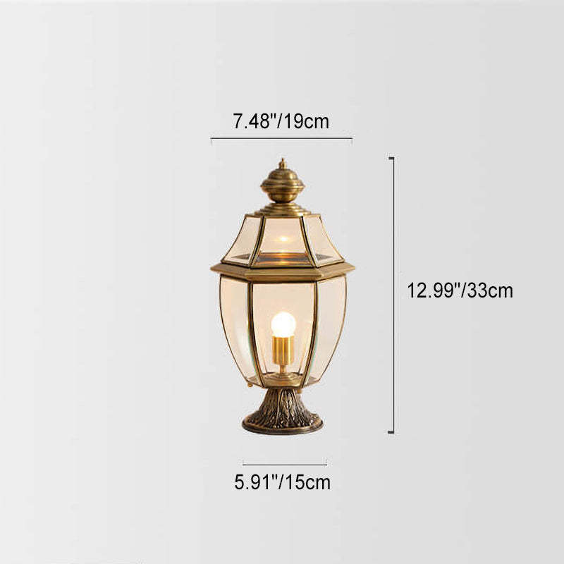 European Copper Clear Glass Lantern Post Landscape Light