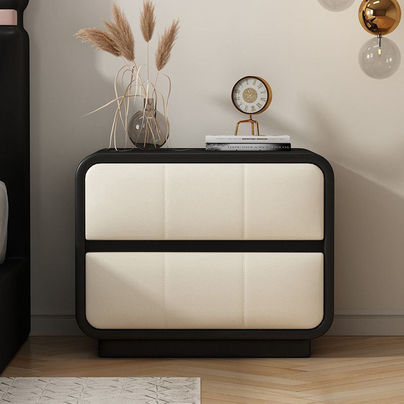 Microfiber Leather Wood 2-Drawer End Table