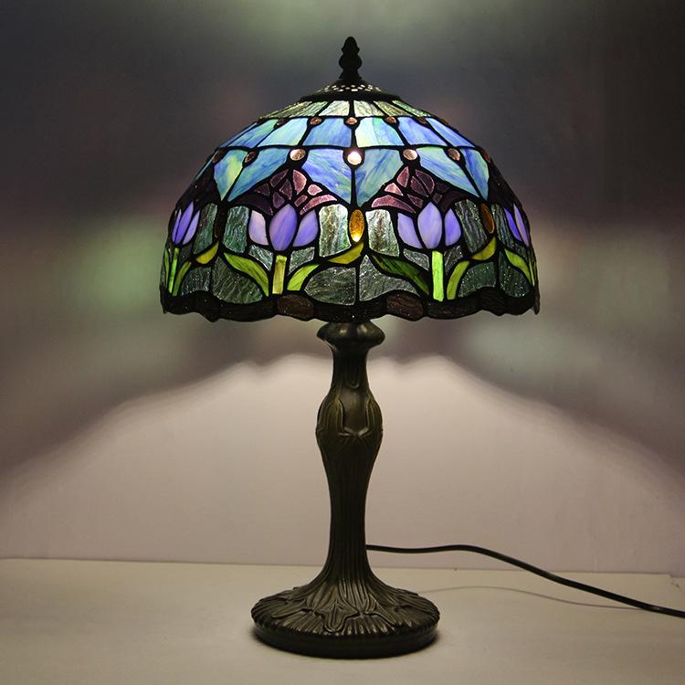 European Tiffany Stained Glass Table Lamp