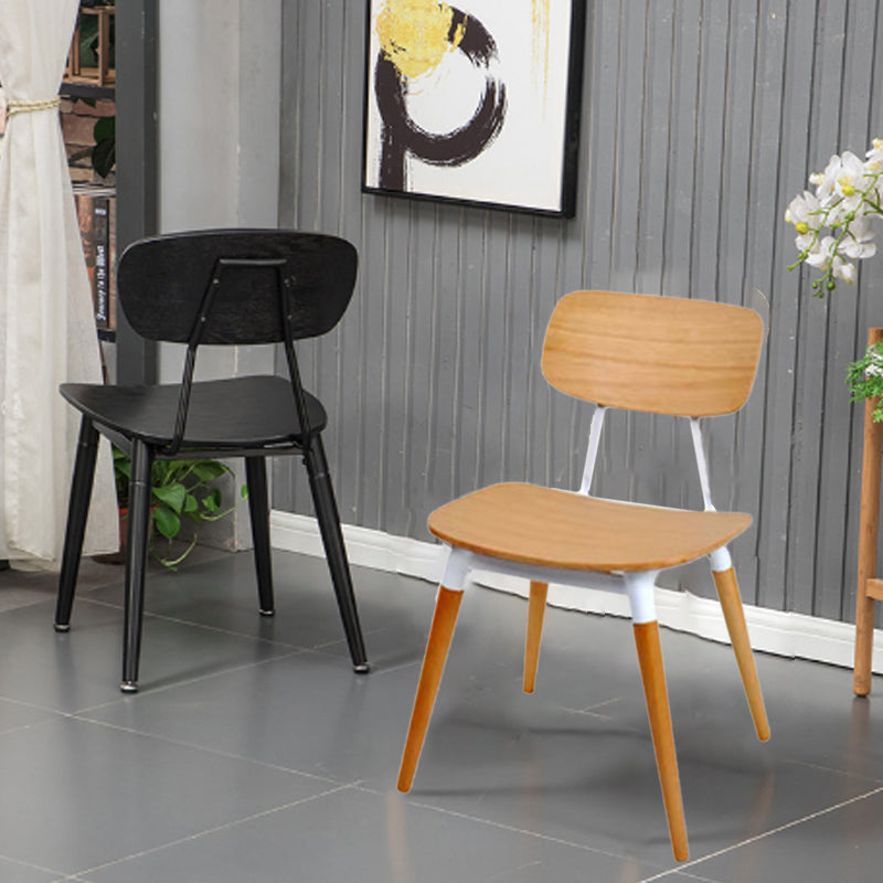 Scandinavian Square Wood Iron Chair — Walnut + White