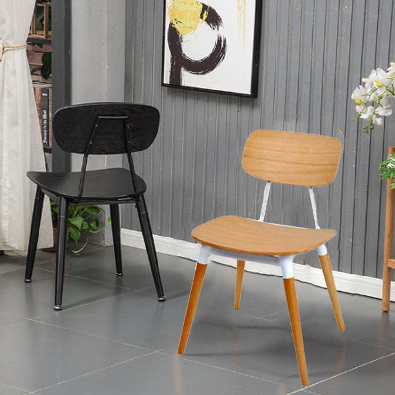 Scandinavian Square Wood Iron Chair — Walnut + White