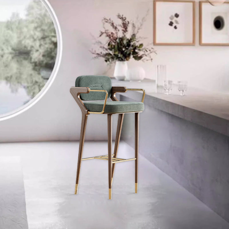 Scandinavian Fabric Brass Walnut Bar Stool