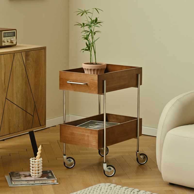 Retro Wood Stainless Steel Movable Side Table — Uncovered