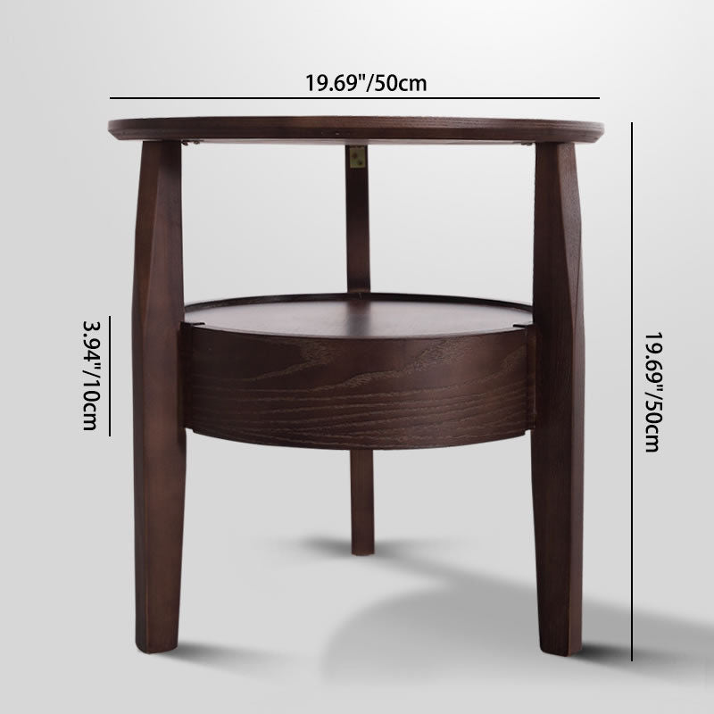 Minimalist Round Wood Double Coffee Table — Black
