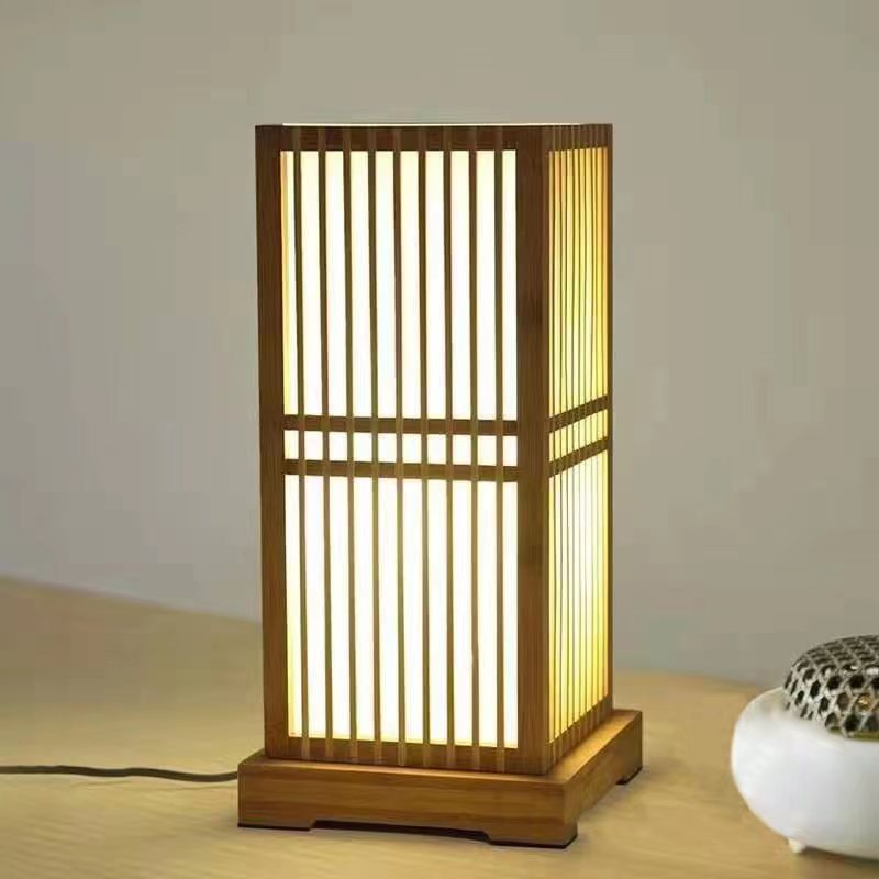 Japanese Wooden Square Column Table Lamp