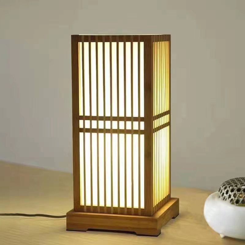 Japanese Wooden Square Column Table Lamp