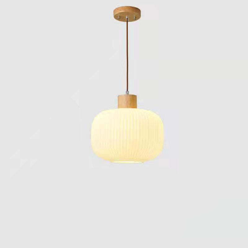 Japanese Log Wood Glass Jar Island Chandelier