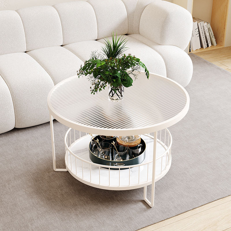 Minimalist Round Iron Tempered Glass Coffee Table