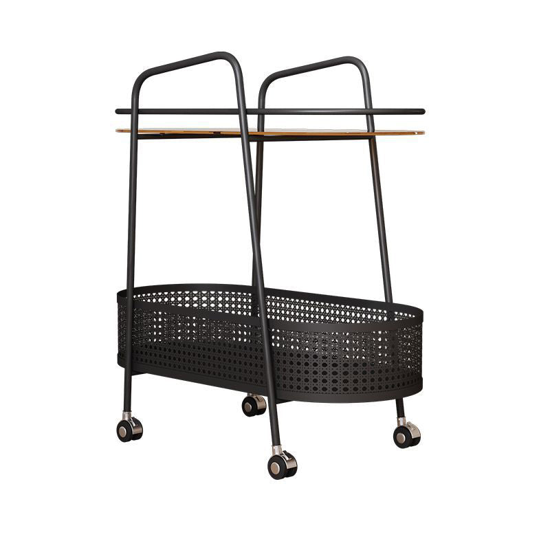 Modern Elliptical Glass Iron 2-Tier Side Table