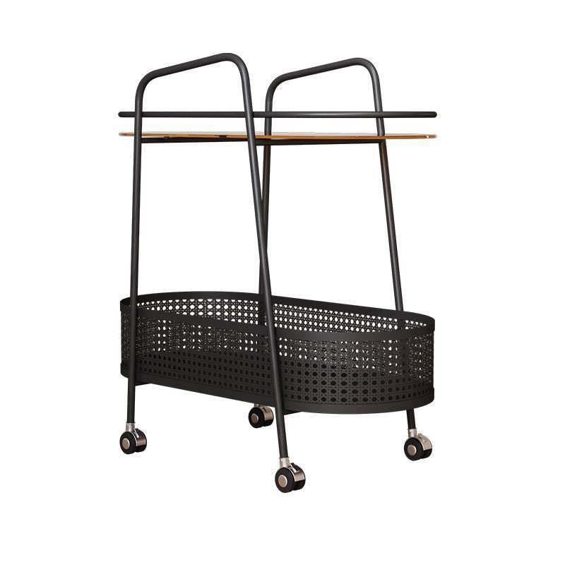 Modern Elliptical Glass Iron 2-Tier Side Table