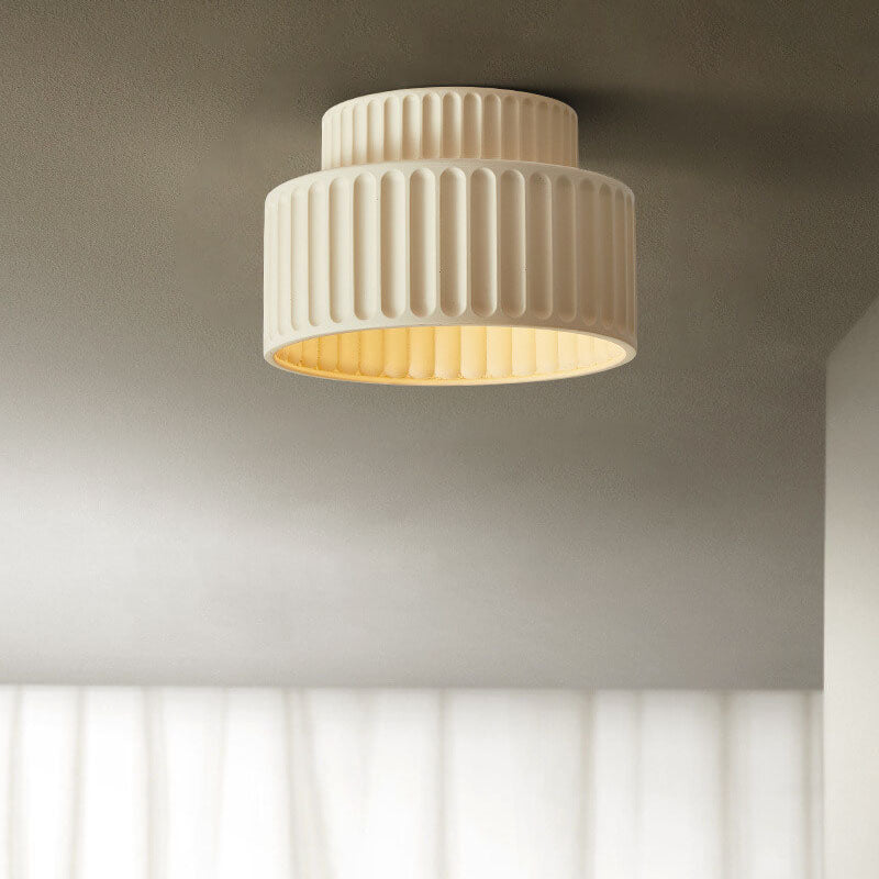 Nordic Cream Hand-Sculpted Stripes Round Flush Light
