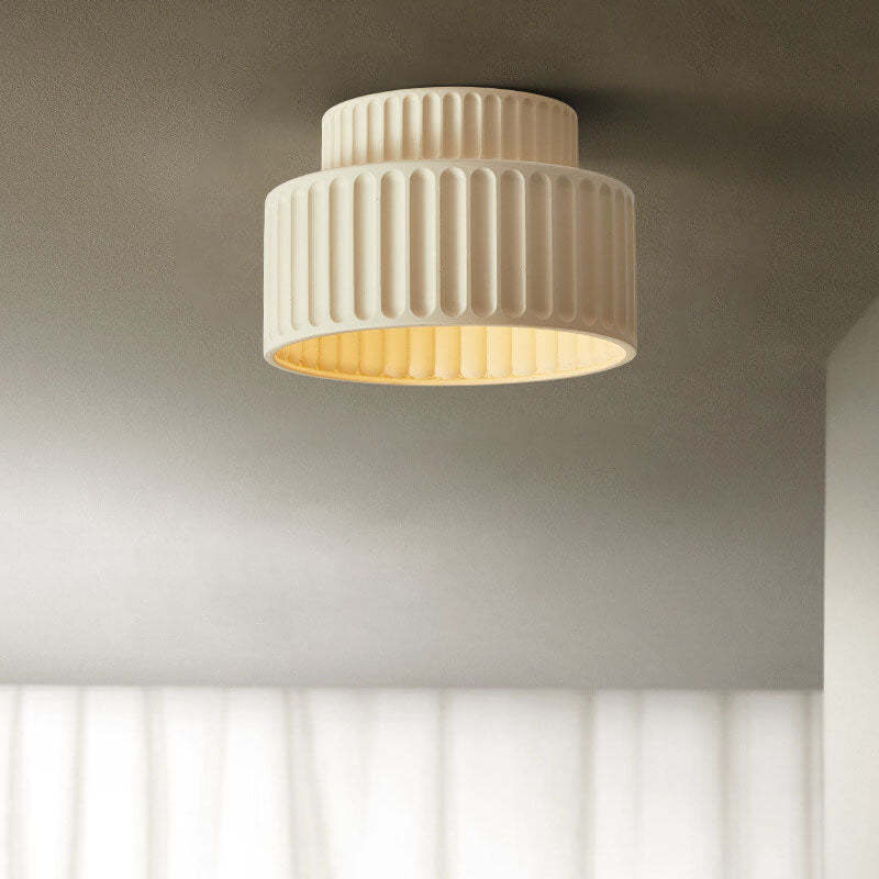 Nordic Cream Hand-Sculpted Stripes Round Flush Light