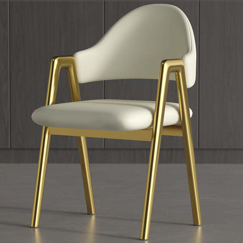 Contemporary Leather Upholstered Dining Chair — White Leather Seat + Gold Frame
