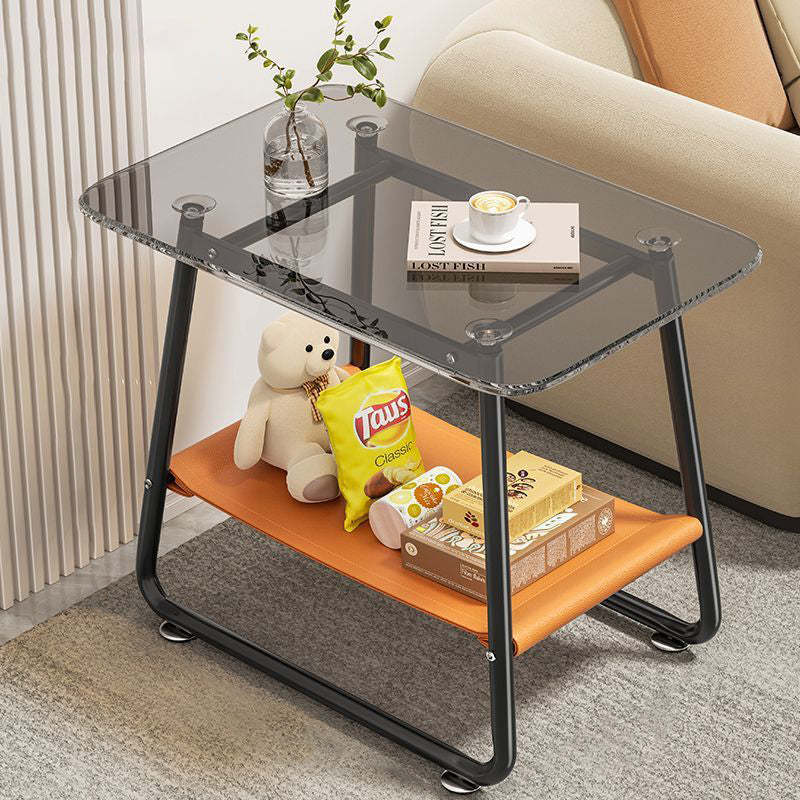 Nordic Tempered Glass Carbon Steel End Table — Gray