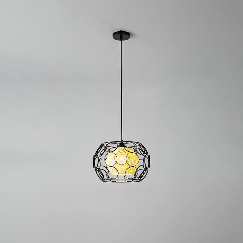 Nordic Woven Hemp Ball Iron Drum Pendant