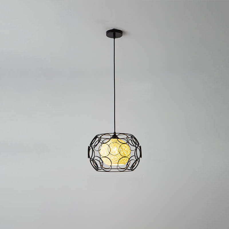 Nordic Woven Hemp Ball Iron Drum Pendant