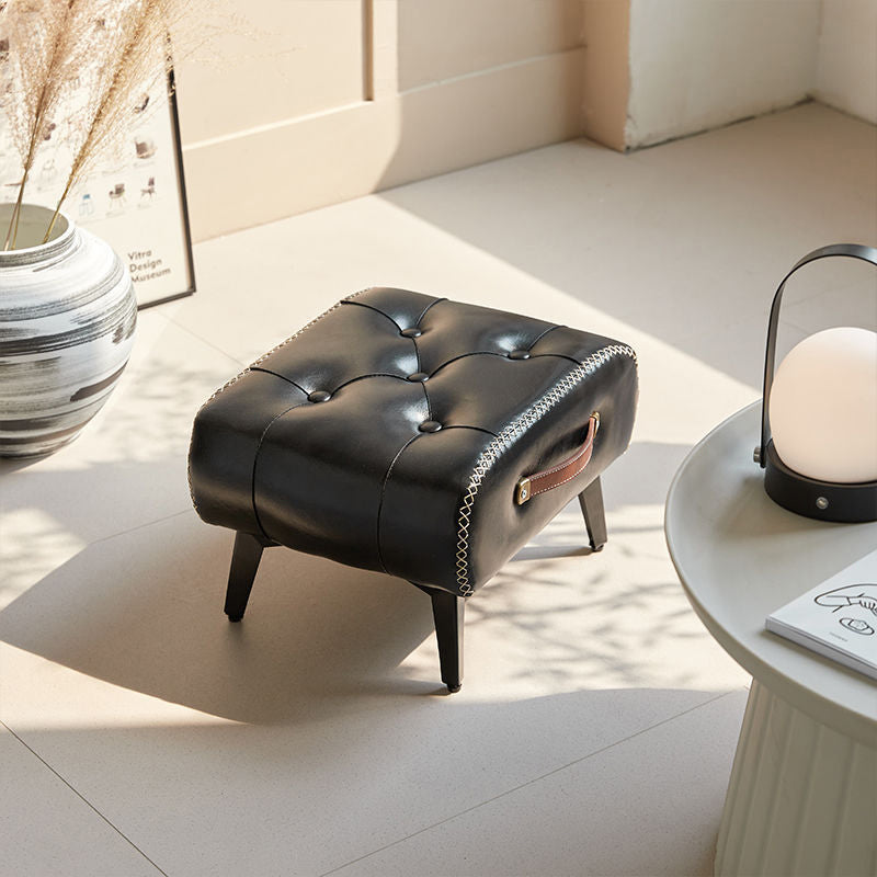 Modern Tufted Faux Leather Portable Footstool