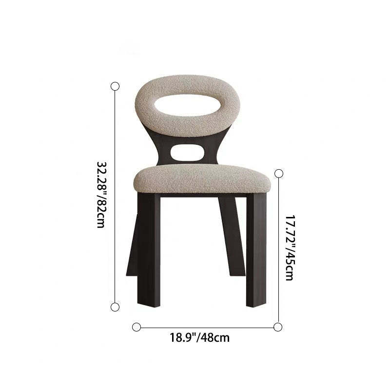 Nordic Oval Hollowed Lambswool Wood Dining Chair — Black Frame + Beige