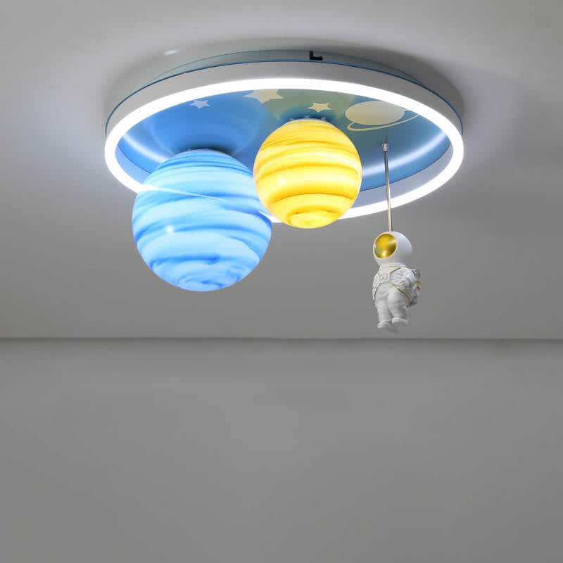 Astronaut Planet Round Kids Flush Mount Light — 3 Colors Changeable (Warm/Neutral/White) / 220V-240V For UK/AU