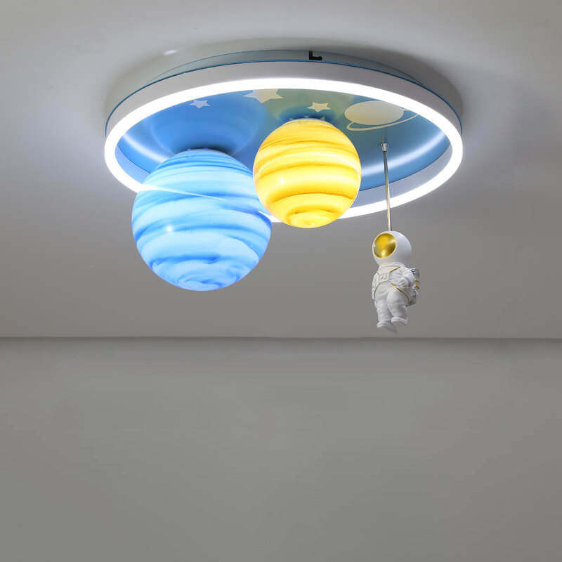 Astronaut Planet Round Kids Flush Mount Light — 3 Colors Changeable (Warm/Neutral/White) / 220V-240V For UK/AU