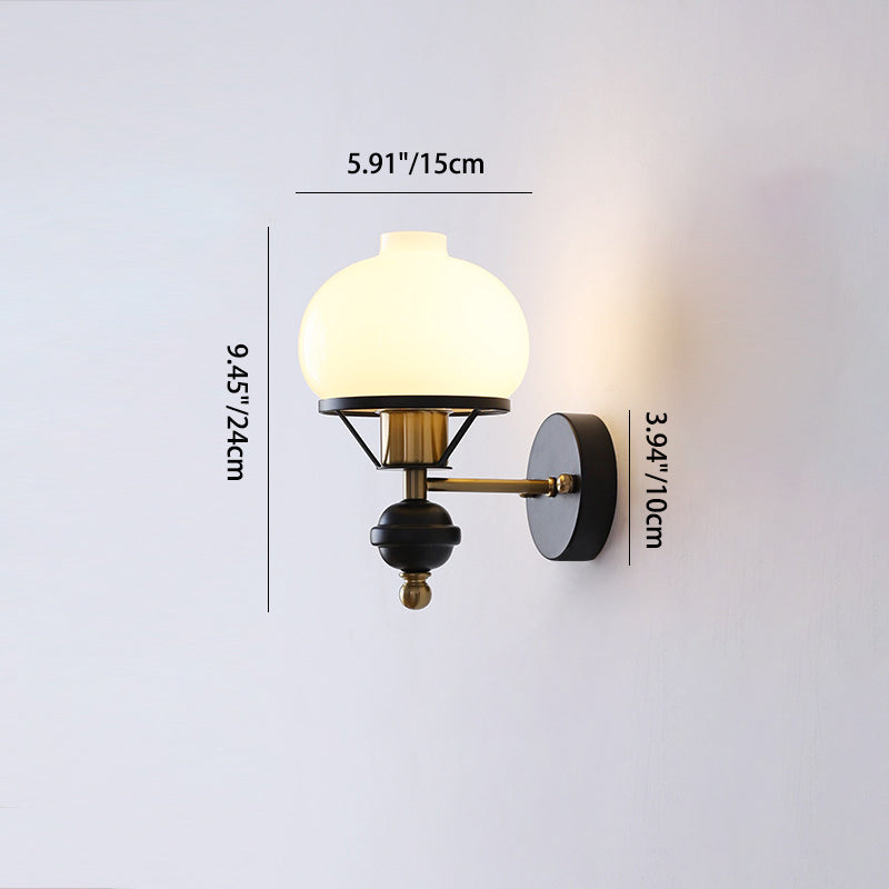 French Geometric Circle Glass Iron Sconce — Hardwired / B / 220V-240V For UK/AU