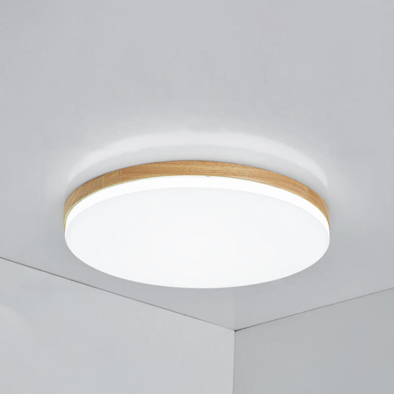 Lighom solid round wood flush mount lighting for living room — 1.97" H x 10.24" Dia / Warm White (3000K) / 220V-240V (UK/AU)