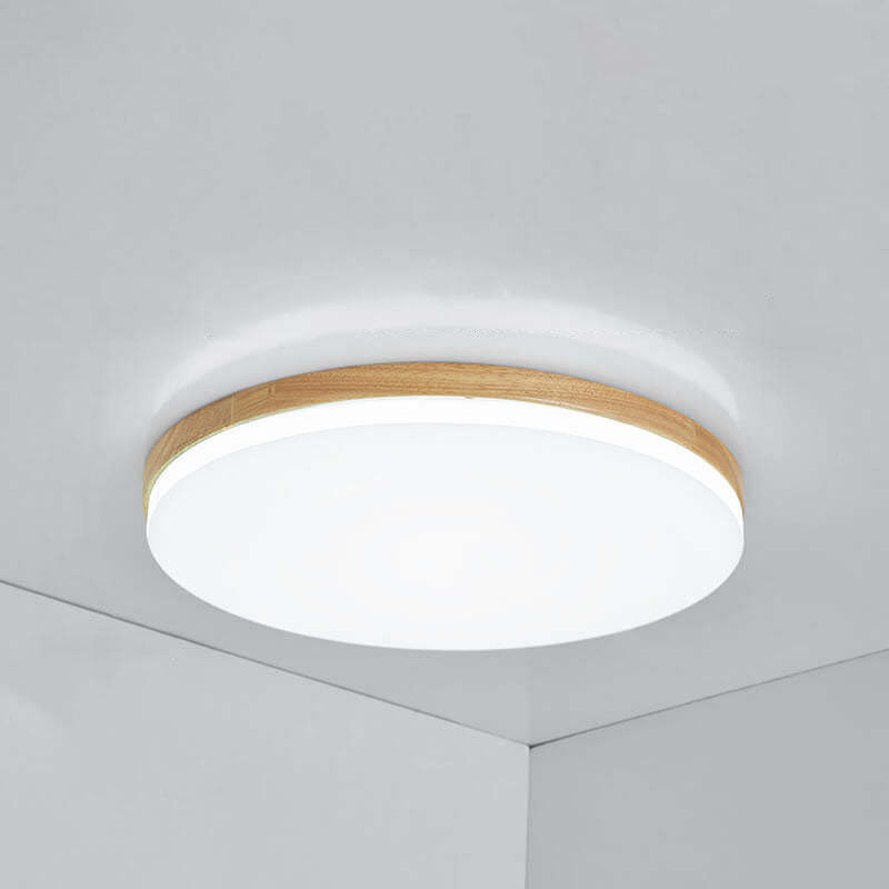 Nordic Solid Wood Round LED Flush Mount Light