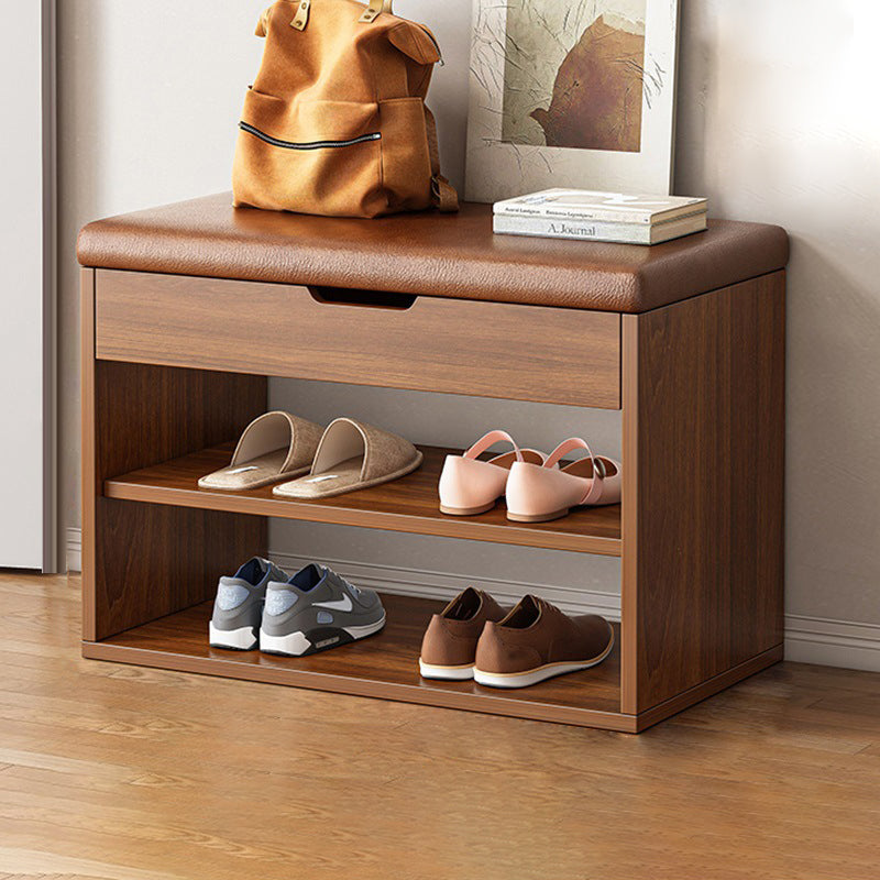 Minimalist Fabric PU Leather Wood 3-Tier Shoe Rack