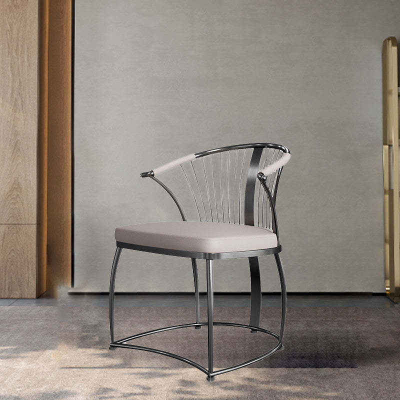 Contemporary Curved Steel Leather Chair — Black