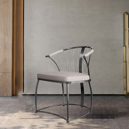 Contemporary Curved Steel Leather Chair — Black