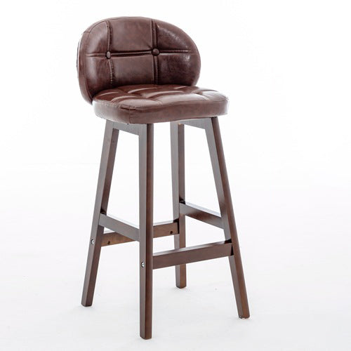 Minimalist Wood Leather Bar Stool — Dark Brown / Red