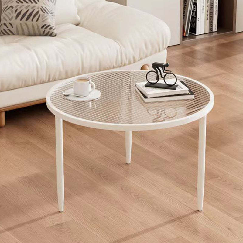 Minimalist Round Glass Metal Coffee Table — Transparent + White Frame