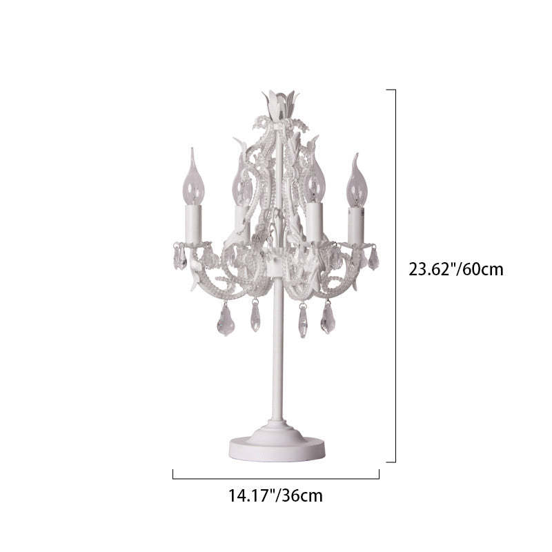 Boho Distressed White Candelabra Crystal Bead Table Lamp