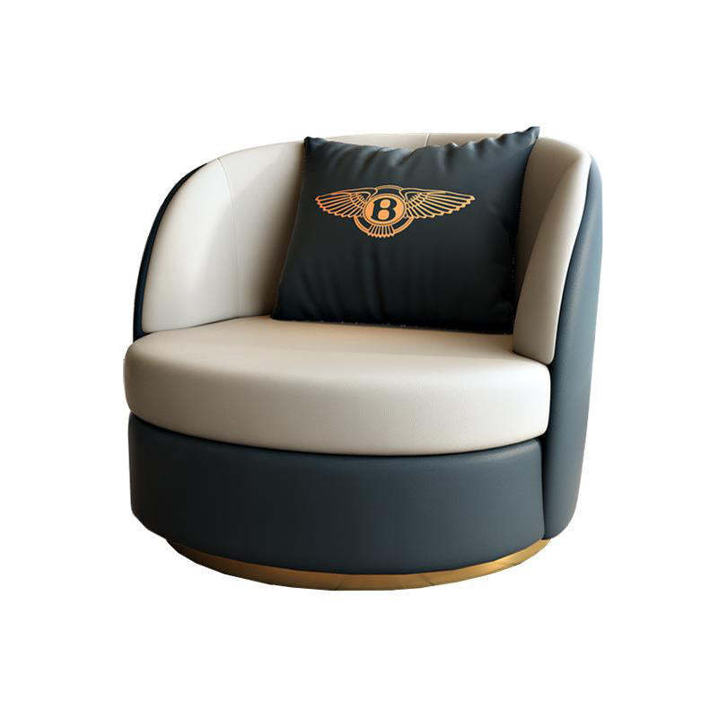 Modern Round Leather Swivel Accent Chair