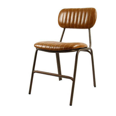 Industrial Leather Iron Striped Dining Chair