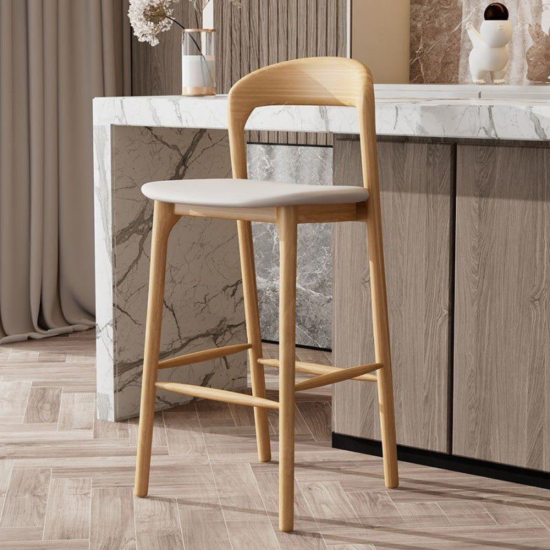Minimalist Leather Wood Bar Stool — Walnut