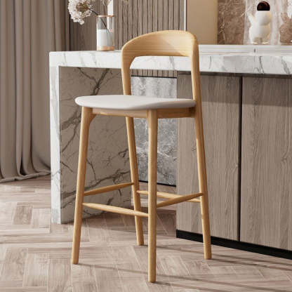 Minimalist Leather Wood Bar Stool — Walnut