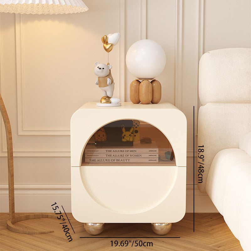 Minimalist Solid Wood Glass Square Nightstand 2-Drawer — White
