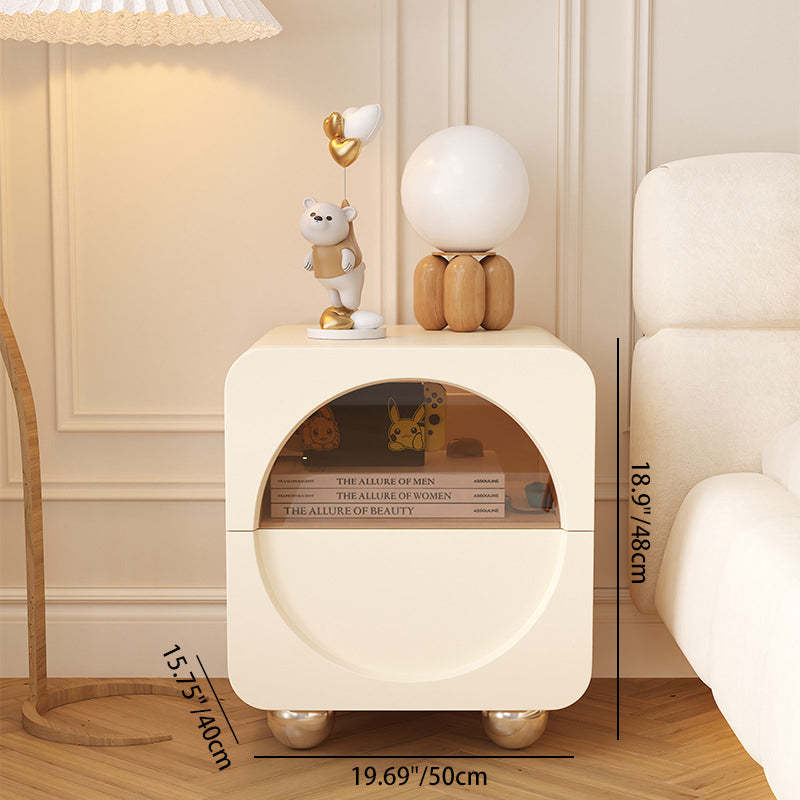 Minimalist Solid Wood Glass Square Nightstand 2-Drawer — White