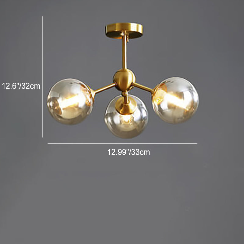 Minimalist All-Copper Branch Orb Ceiling Light