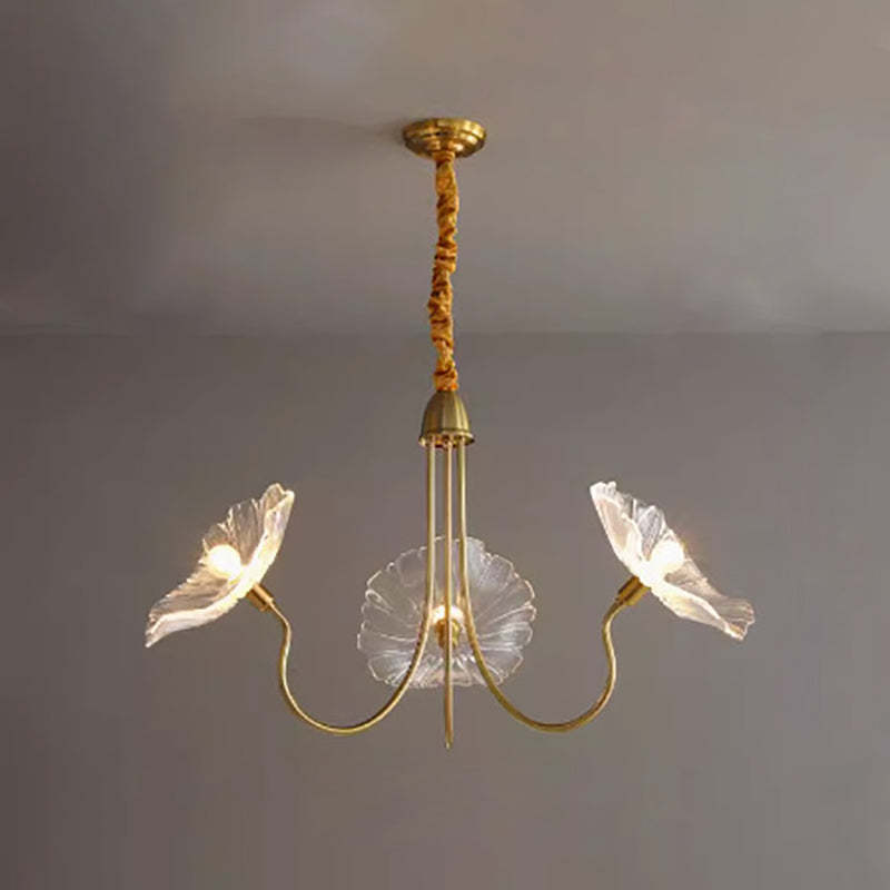 Art Deco Gold Lotus Leaf Glass Chandelier
