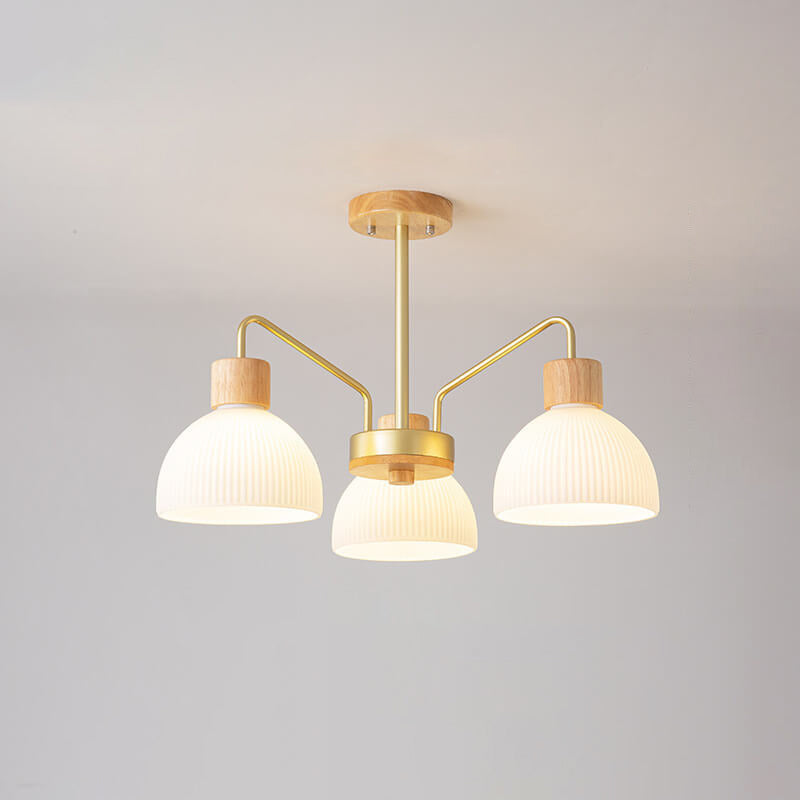 Nordic Vintage Wooden Glass Dome Chandelier