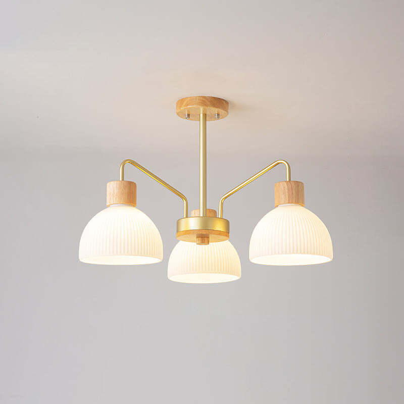 Nordic Vintage Wooden Glass Dome Chandelier