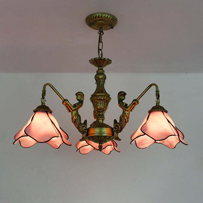 Traditional Tiffany Floral Iron Glass Chandelier