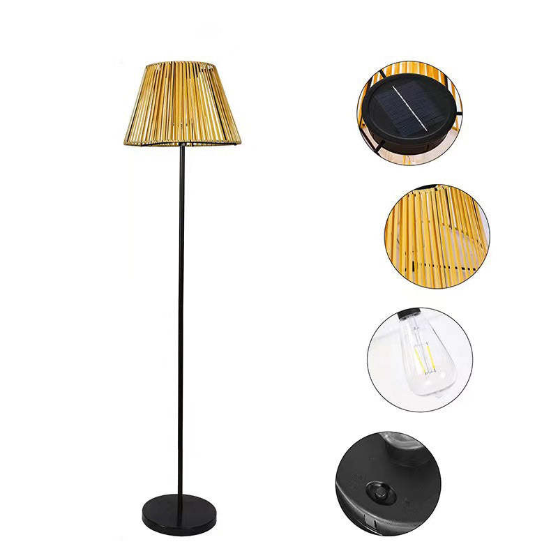 Farmhouse Solar Trapezoidal Woven Rattan LED Floor Lamp