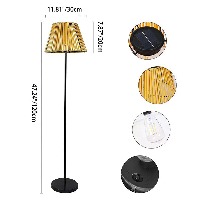 Farmhouse Solar Trapezoidal Woven Rattan LED Floor Lamp