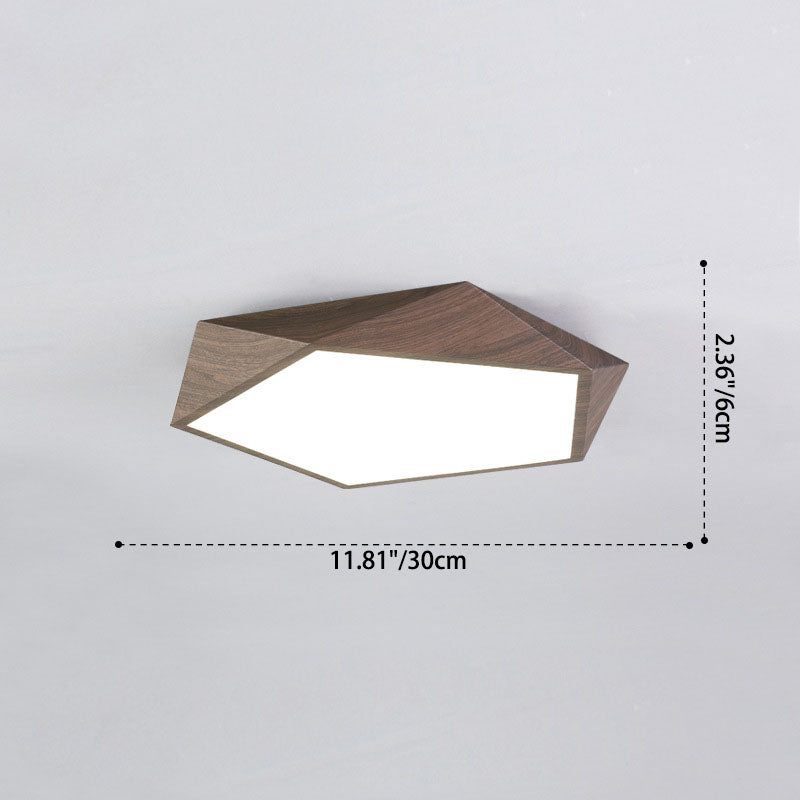 Nordic irregular pentagonal natural flush mount lighting — 2.36" H x 11.81" Dia / Walnut / 220V-240V (UK/AU