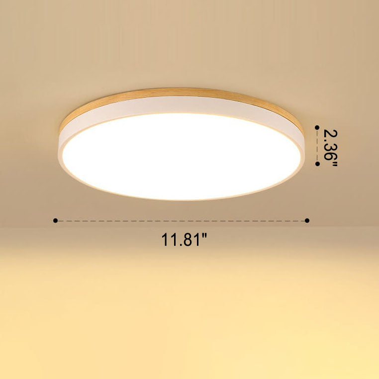 Nordic Solid Wood Round LED Flush Mount Light - D1181