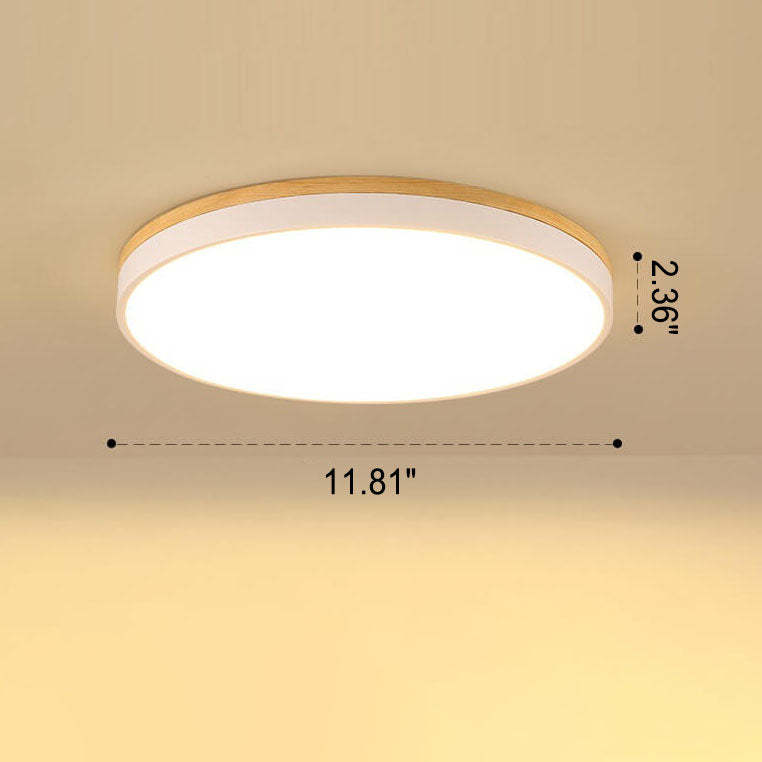 Nordic Solid Wood Round LED Flush Mount Light - D1181