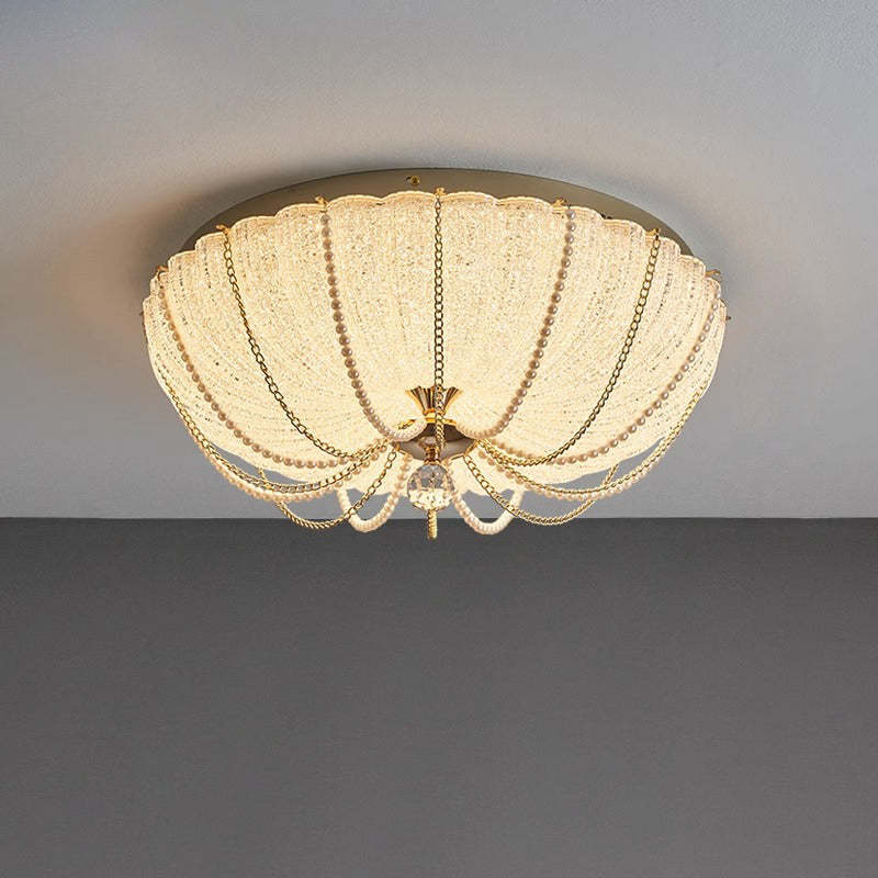 Art Deco Pumpkin Iron Crystal LED Flush Ceiling Light
